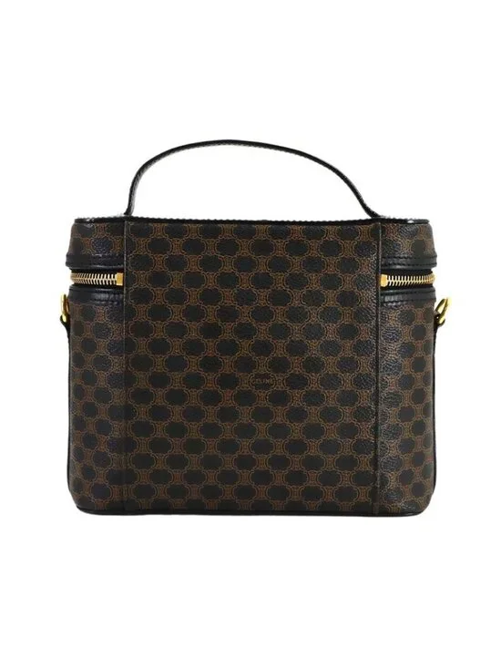 Celine Macadam Vanity Hand Bag Leather Black Brown Vintage Gold - Picture 2 of 10